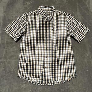Carhartt Shirt Mens M Blue Browns Plaid Relaxed Fit Button Down Short Sleeved